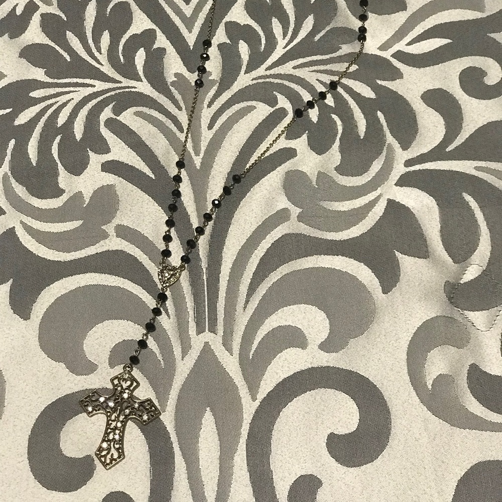 Forever 21 Cross Rhinestone Beaded Necklace